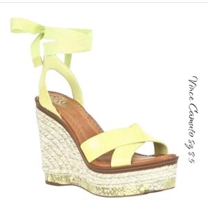 Vince Camuto Pharrah Leather Espadrille Wedge Sandal 8.5 Yellow New